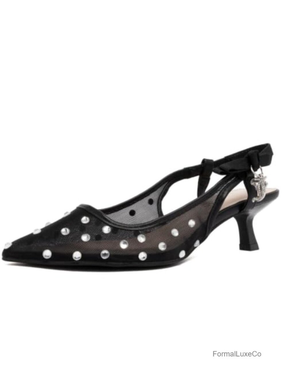 Rhinestone Pointed Toe Kitten Heel Slingback Pumps